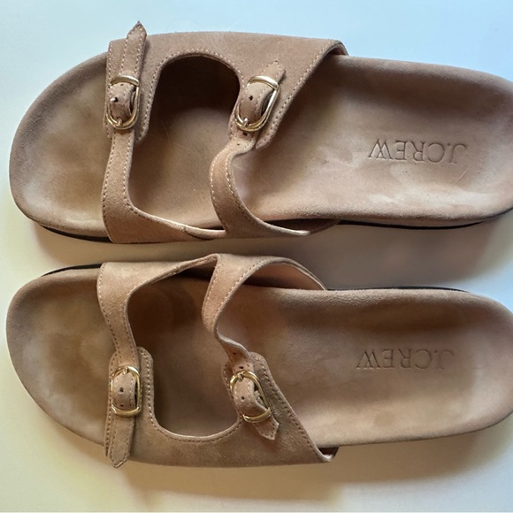 J. Crew Beige Suede Colbie Buckle Slide Sandals 9 - Picture 1 of 6